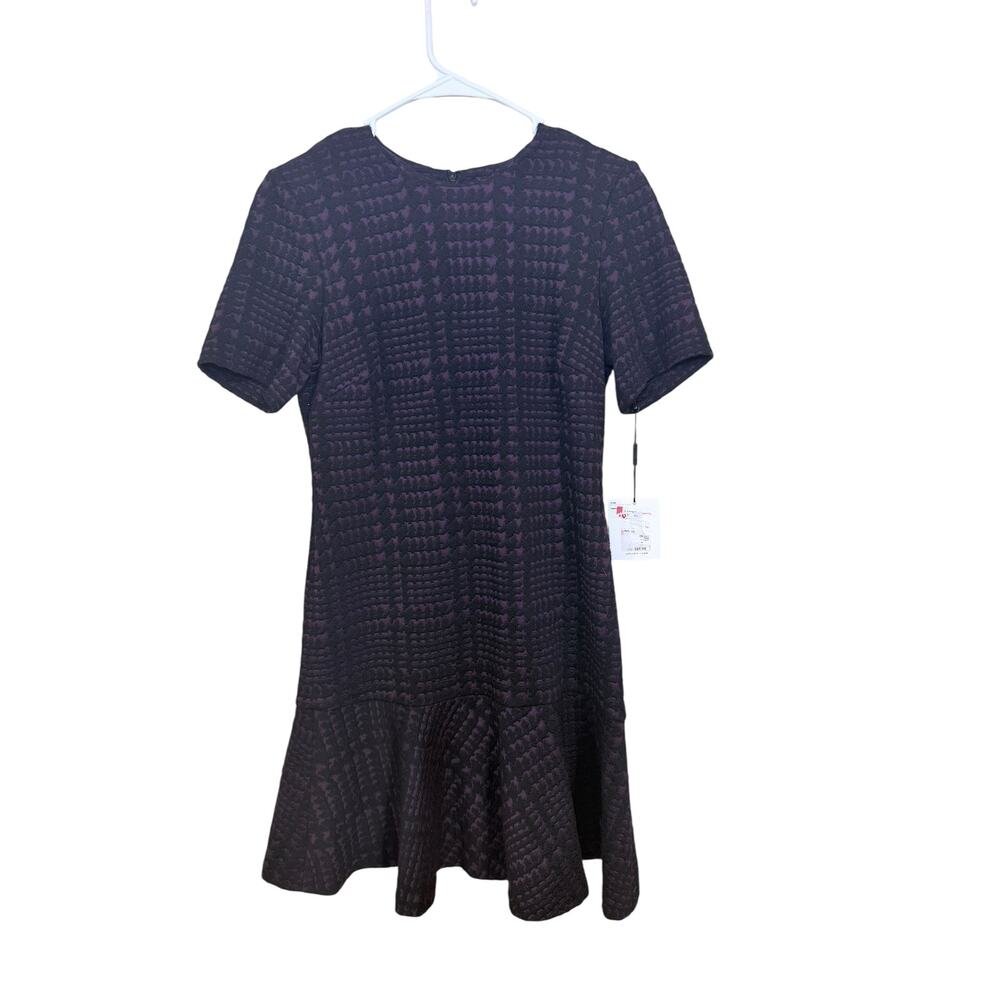 Calvin Klein Houndstooth Short Sleeve Fit & Flare Purple Black Dress Size 2 NWT